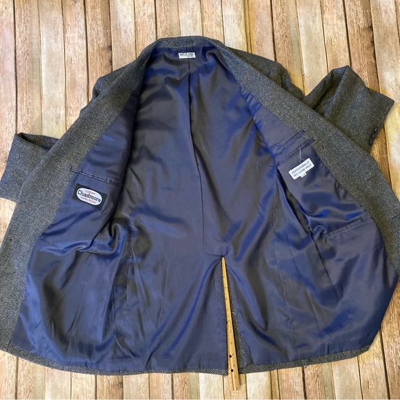 Vintage Luxury Chadmore Wool Blend Herringbone L 38 Gray/Blue/Orange Mens Blazer - Picture 9 of 12